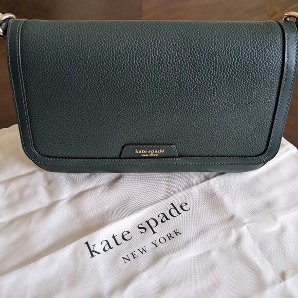 KATE SPADE Hudson Pebbled Leather Flap Convertible Shoulder Bag Northern Pine - Picture 6 of 16